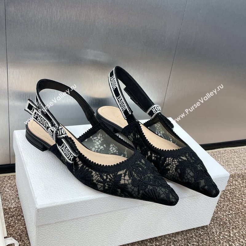 Dior JAdior Slingback Ballet Flat in Transparent Mesh with Black Chardons Embroidery 2024 (JC-241231042)