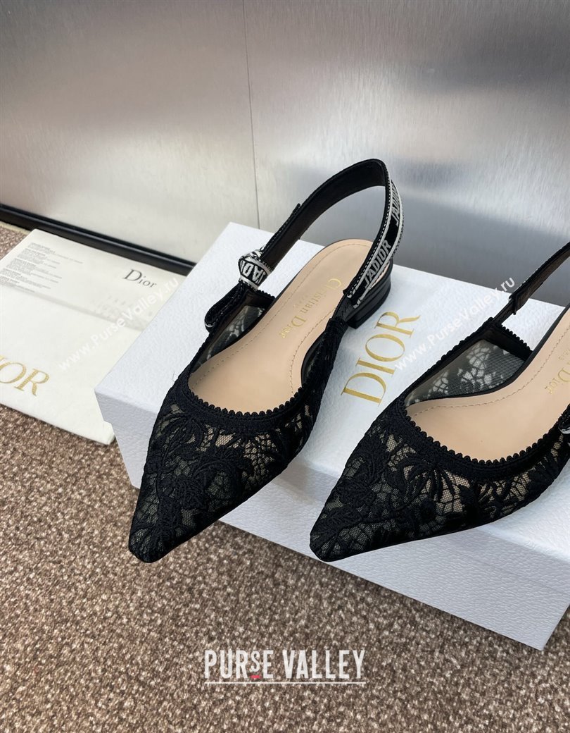 Dior JAdior Slingback Ballet Flat in Transparent Mesh with Black Chardons Embroidery 2024 (JC-241231042)