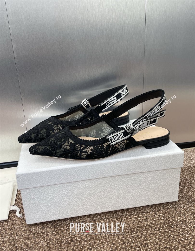 Dior JAdior Slingback Ballet Flat in Transparent Mesh with Black Chardons Embroidery 2024 (JC-241231042)