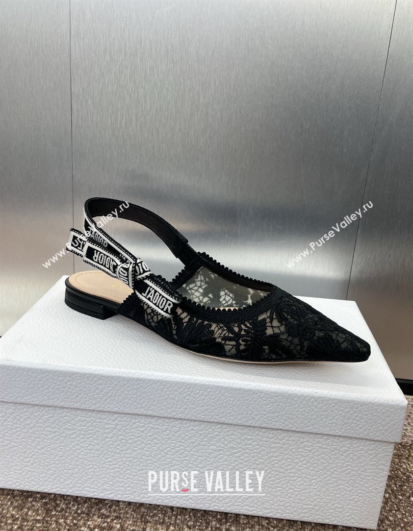 Dior JAdior Slingback Ballet Flat in Transparent Mesh with Black Chardons Embroidery 2024 (JC-241231042)