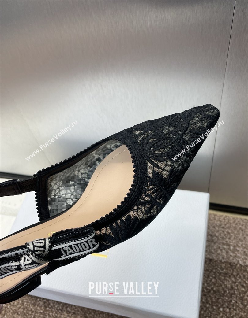 Dior JAdior Slingback Ballet Flat in Transparent Mesh with Black Chardons Embroidery 2024 (JC-241231042)