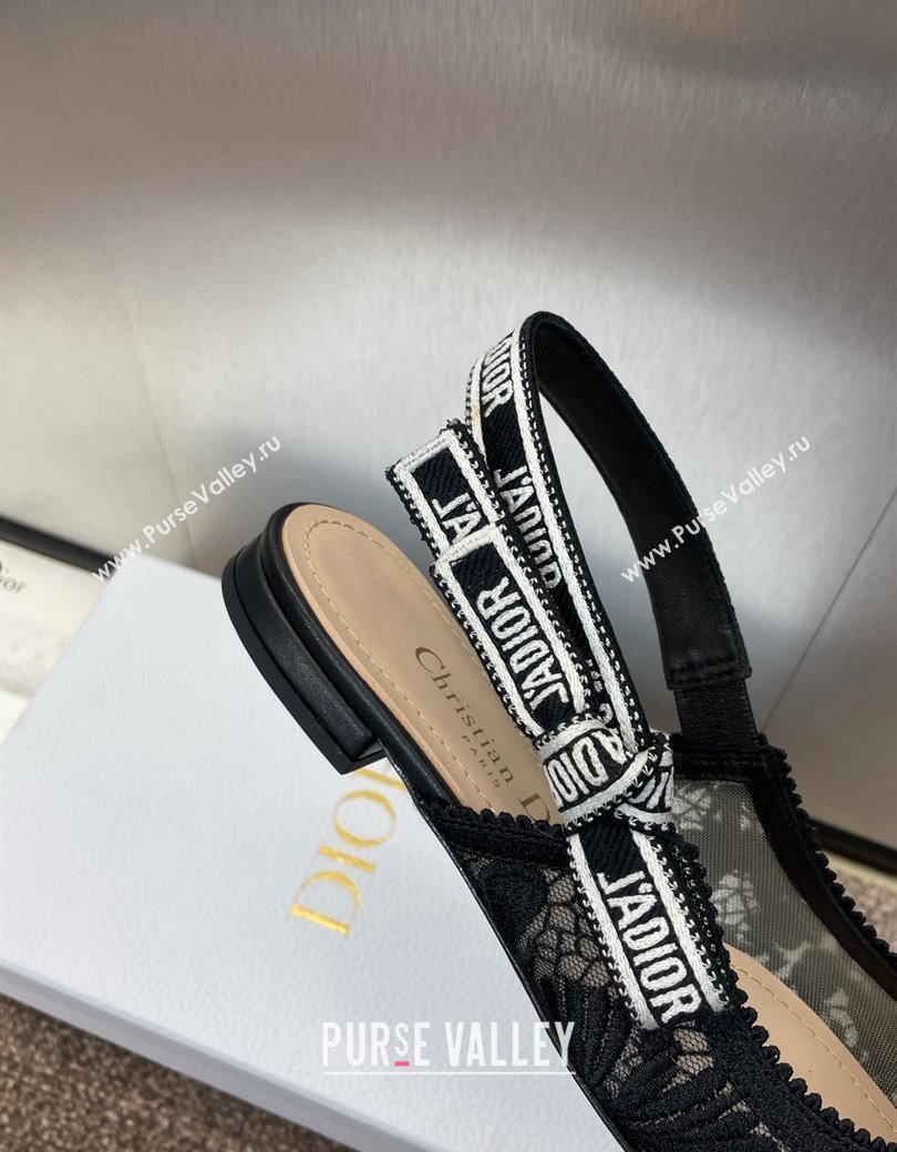 Dior JAdior Slingback Ballet Flat in Transparent Mesh with Black Chardons Embroidery 2024 (JC-241231042)