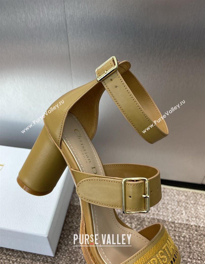 Dior Dway Heeled Sandals 7.5cm in Brown Calfskin and Embroidered Cotton 2024 (JC-241231058)