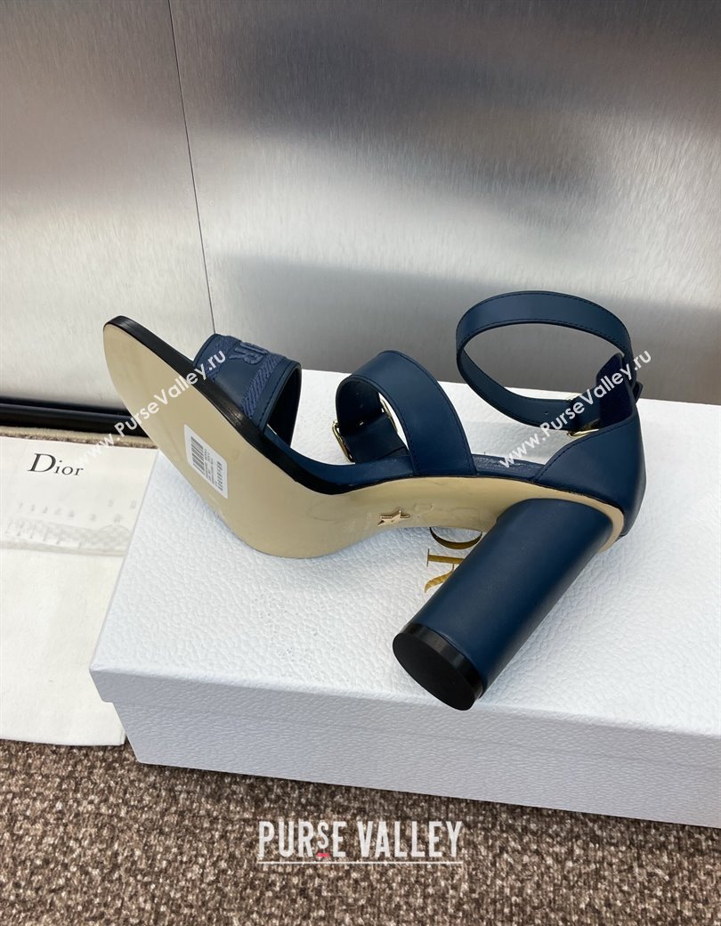 Dior Dway Heeled Sandals 9.5cm in Blue Calfskin and Embroidered Cotton 2024 (JC-241231059)