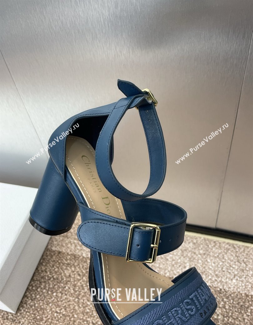 Dior Dway Heeled Sandals 7.5cm in Blue Calfskin and Embroidered Cotton 2024 (JC-241231060)