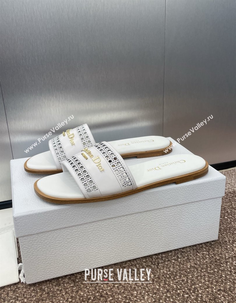 Dior D-Lane Flat Slides Sandal in Calfskin with Openwork Microcannage Motif White 2024 (JC-241231032)