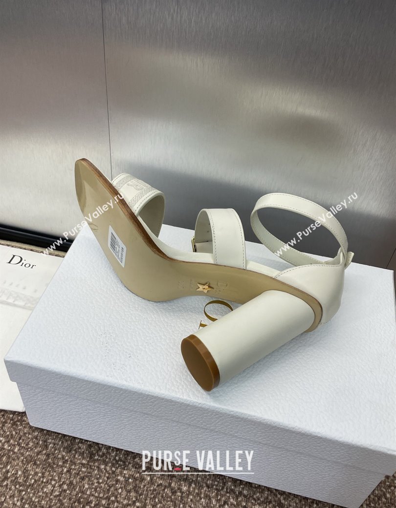 Dior Dway Heeled Sandals 9.5cm in White Calfskin and Embroidered Cotton 2024 (JC-241231061)