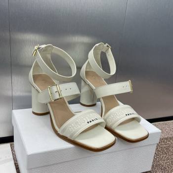 Dior Dway Heeled Sandals 7.5cm in White Calfskin and Embroidered Cotton 2024 (JC-241231062)