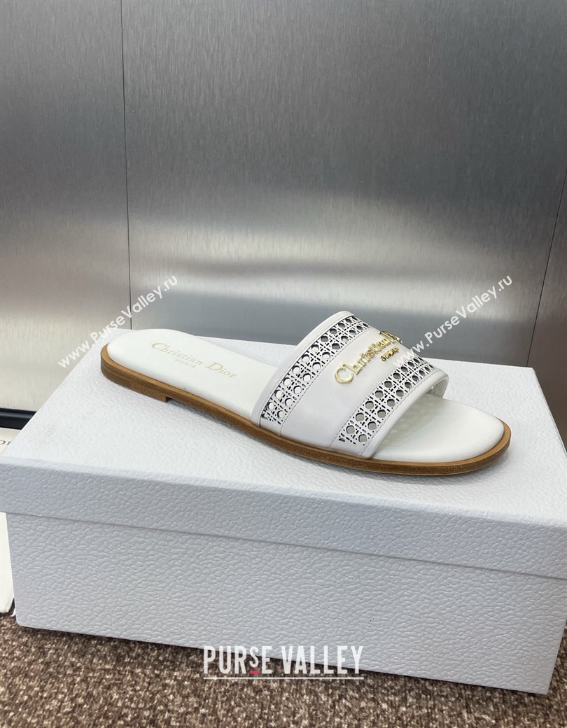 Dior D-Lane Flat Slides Sandal in Calfskin with Openwork Microcannage Motif White 2024 (JC-241231032)