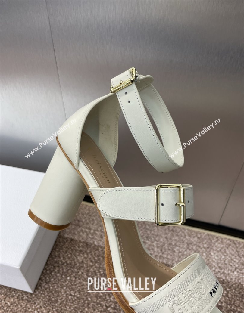 Dior Dway Heeled Sandals 7.5cm in White Calfskin and Embroidered Cotton 2024 (JC-241231062)