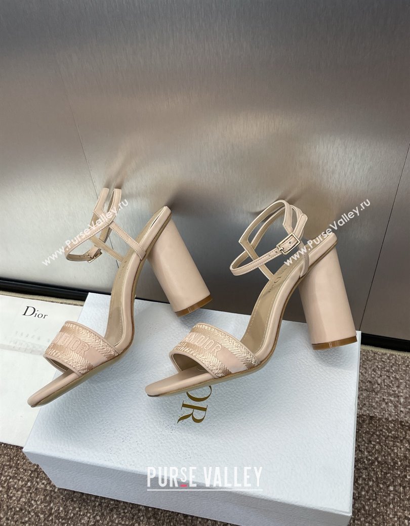 Dior Dway Heeled Sandals 9.5cm in Nude Embroidered Satin and Lambskin 2024 (JC-241231067)