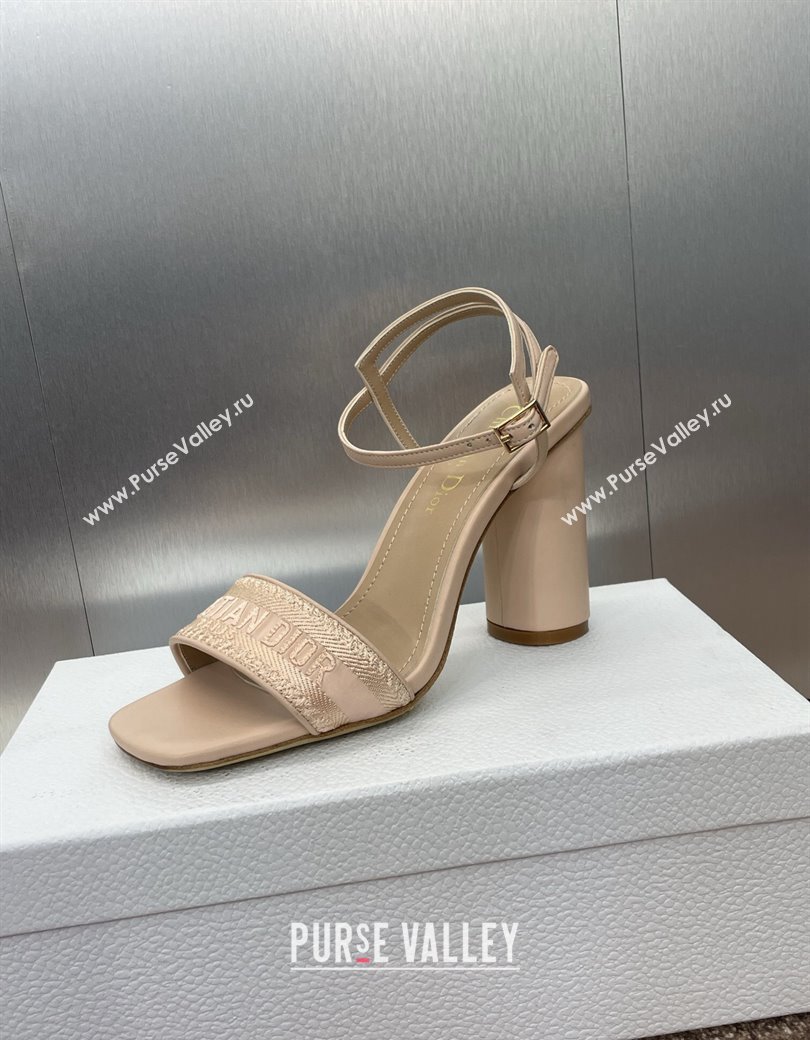 Dior Dway Heeled Sandals 9.5cm in Nude Embroidered Satin and Lambskin 2024 (JC-241231067)