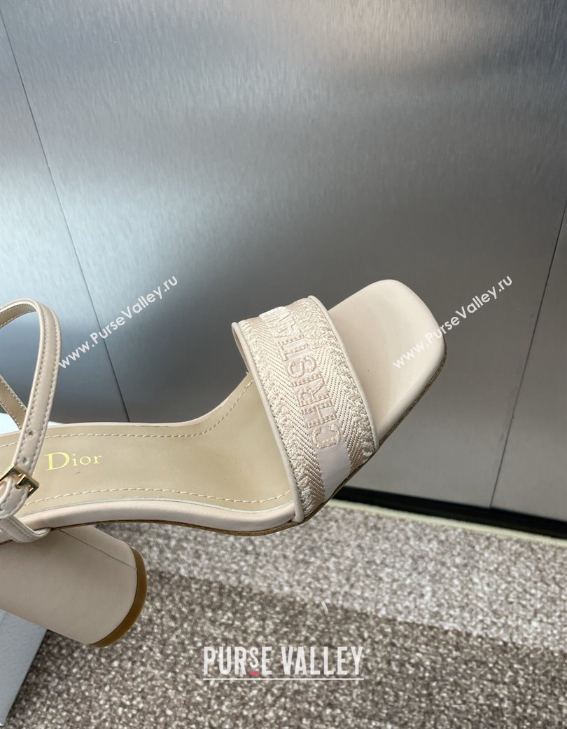 Dior Dway Heeled Sandals 9.5cm in Nude Embroidered Satin and Lambskin 2024 (JC-241231067)