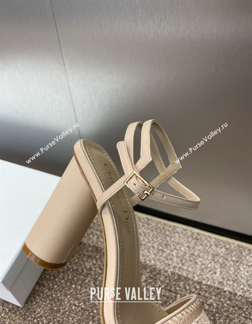 Dior Dway Heeled Sandals 9.5cm in Nude Embroidered Satin and Lambskin 2024 (JC-241231067)