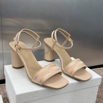 Dior Dway Heeled Sandals 7.5cm in Nude Embroidered Satin and Lambskin 2024 (JC-241231068)