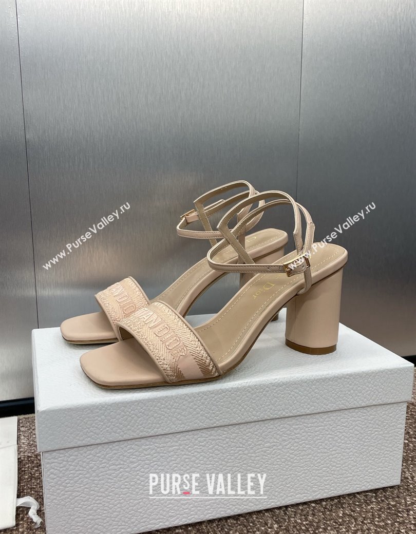 Dior Dway Heeled Sandals 7.5cm in Nude Embroidered Satin and Lambskin 2024 (JC-241231068)