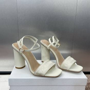 Dior Dway Heeled Sandals 9.5cm in White Embroidered Satin and Lambskin 2024 (JC-241231069)