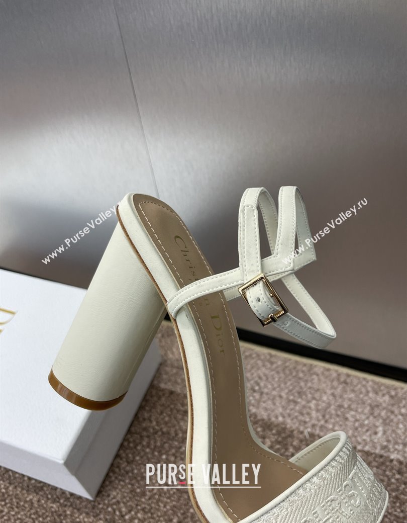 Dior Dway Heeled Sandals 9.5cm in White Embroidered Satin and Lambskin 2024 (JC-241231069)