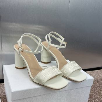 Dior Dway Heeled Sandals 7.5cm in White Embroidered Satin and Lambskin 2024 (JC-241231070)