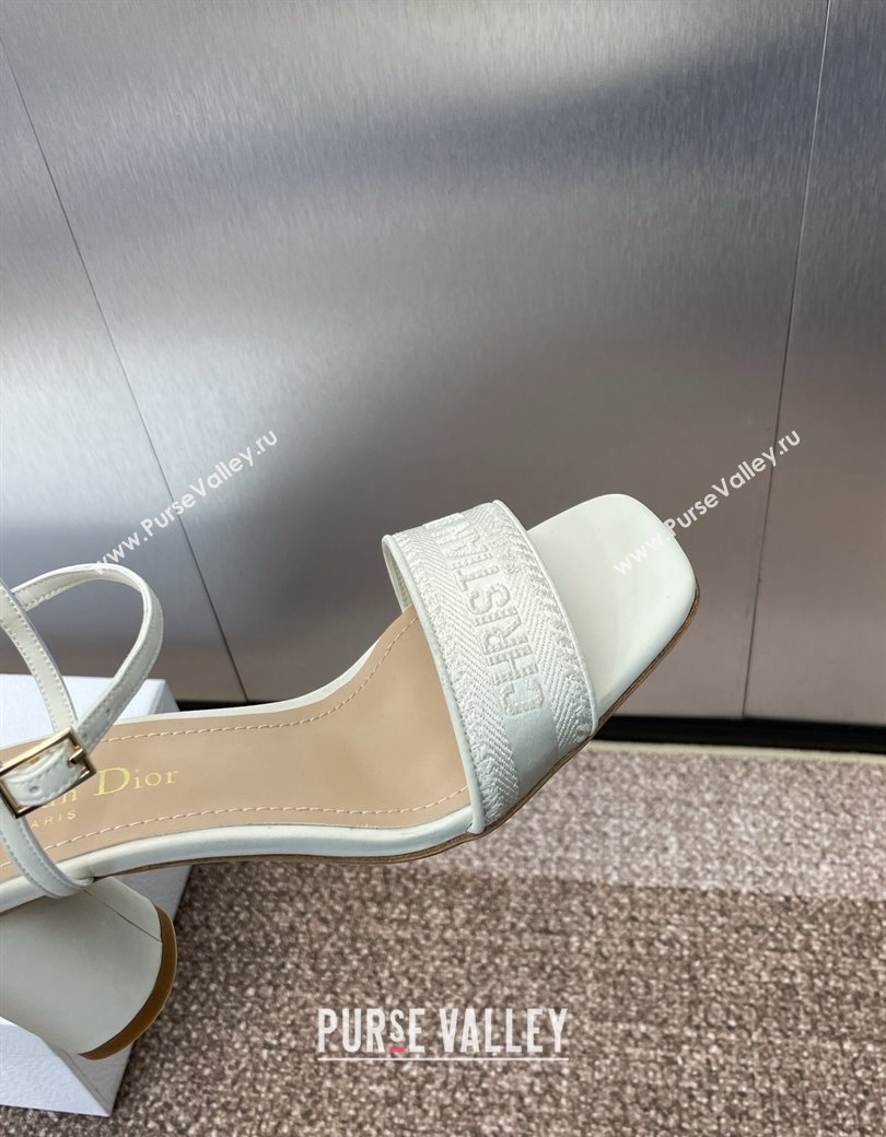 Dior Dway Heeled Sandals 7.5cm in White Embroidered Satin and Lambskin 2024 (JC-241231070)