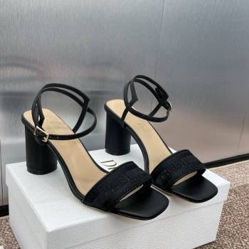 Dior Dway Heeled Sandals 7.5cm in Black Embroidered Satin and Lambskin 2024 (JC-241231072)