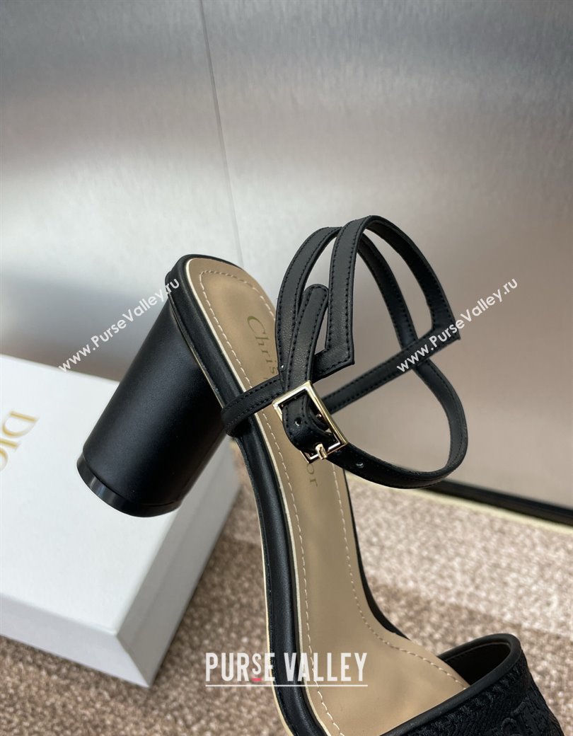 Dior Dway Heeled Sandals 7.5cm in Black Embroidered Satin and Lambskin 2024 (JC-241231072)