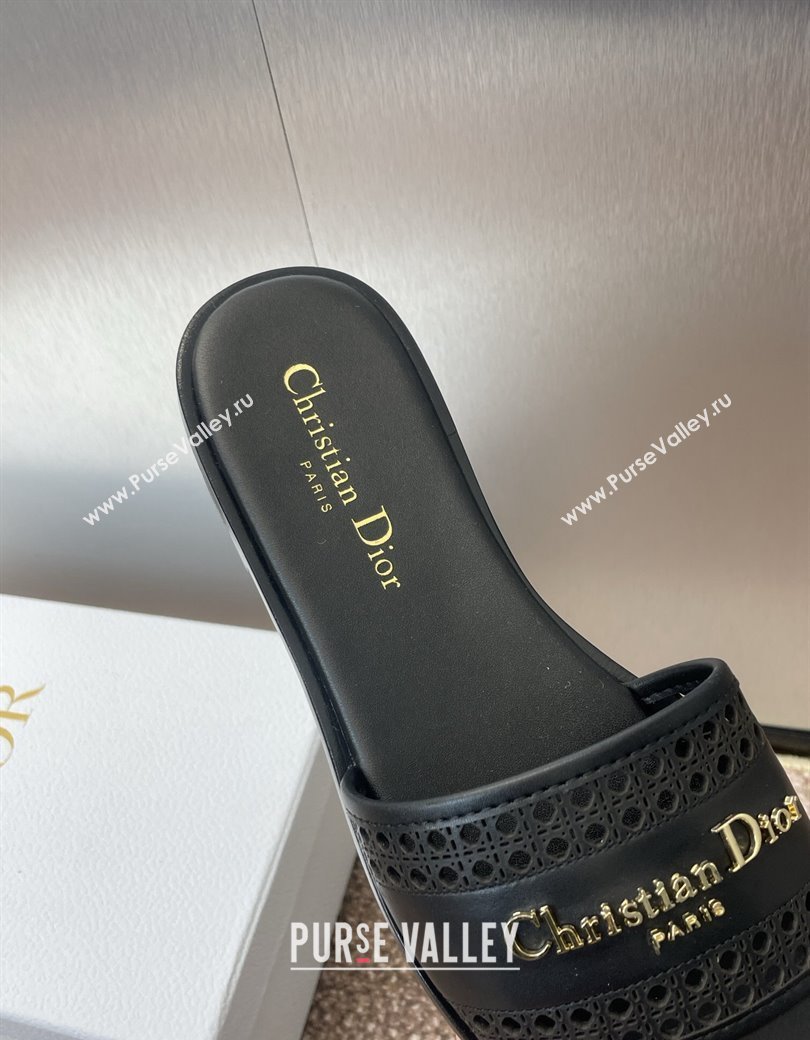 Dior D-Lane Flat Slides Sandal in Calfskin with Openwork Microcannage Motif Black 2024 (JC-241231033)