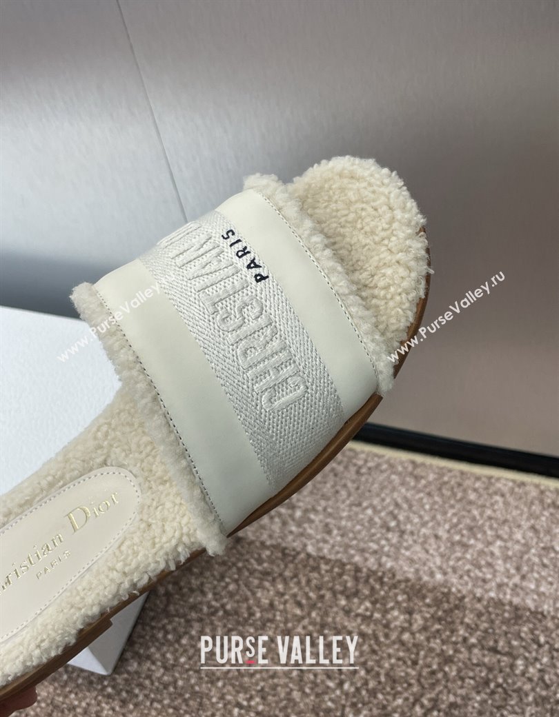 Dior Dway Flat Slides Sandal in Calfskin and Embroidered Cotton with Shearling Lining White 2024 (JC-241231076)