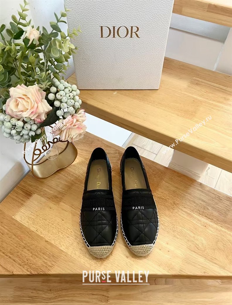 Dior Granville Espadrilles Flat in Black Quilted Cannage Calfskin 2024 1231 (HB-241231078)