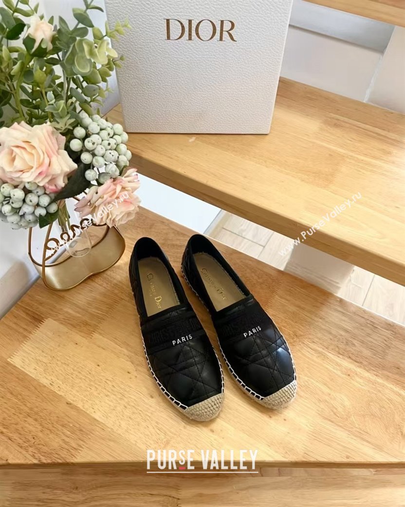 Dior Granville Espadrilles Flat in Black Quilted Cannage Calfskin 2024 1231 (HB-241231078)