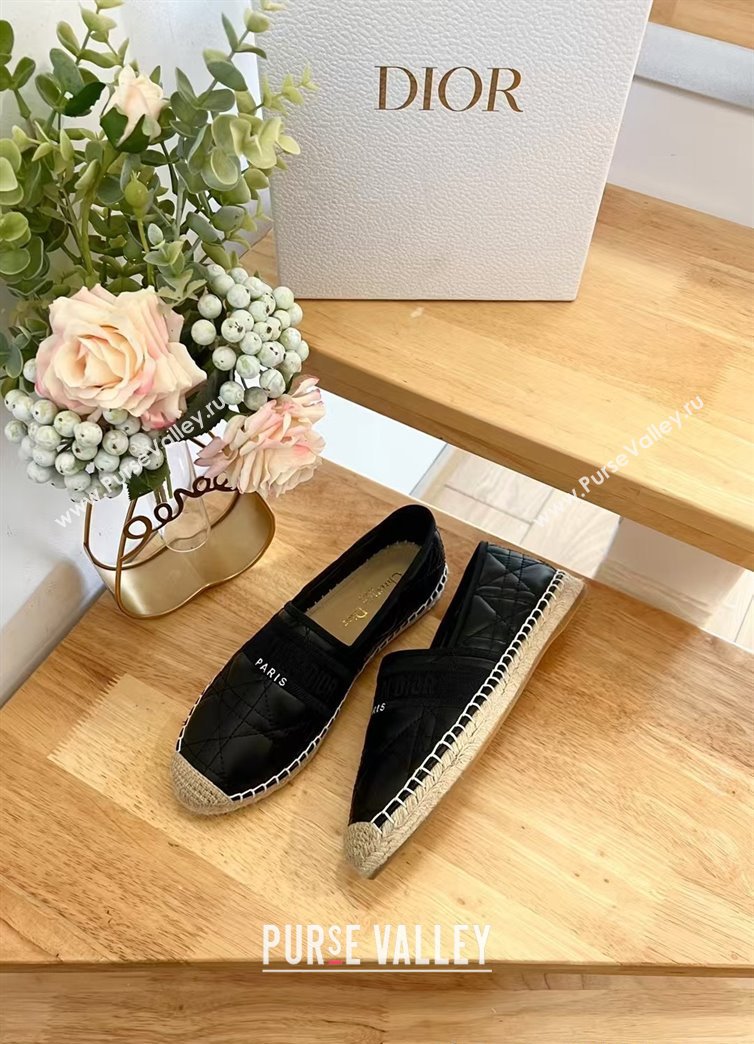 Dior Granville Espadrilles Flat in Black Quilted Cannage Calfskin 2024 1231 (HB-241231078)