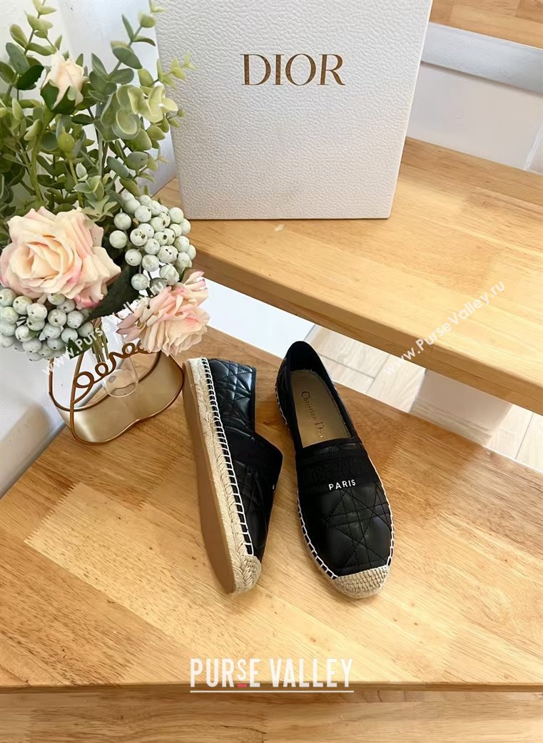 Dior Granville Espadrilles Flat in Black Quilted Cannage Calfskin 2024 1231 (HB-241231078)