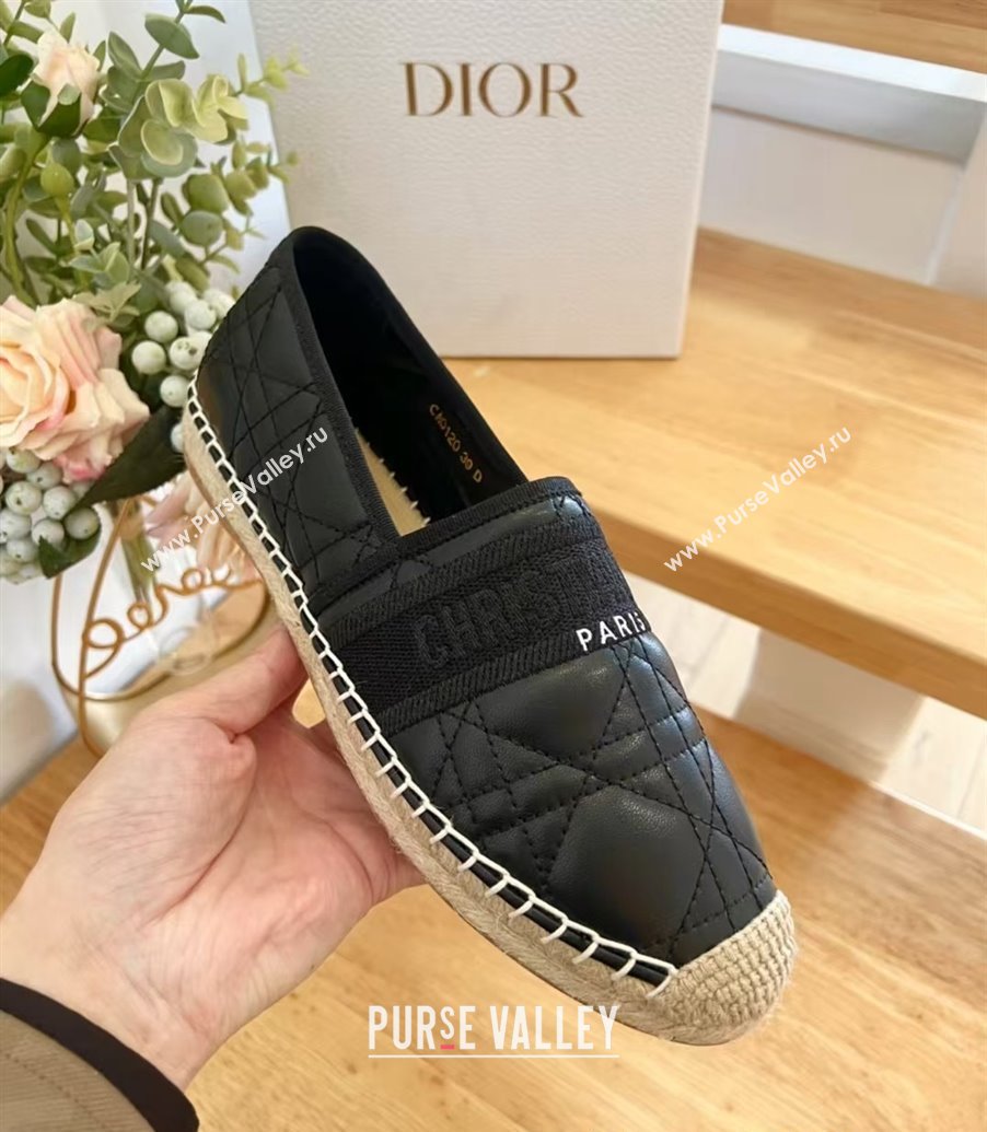 Dior Granville Espadrilles Flat in Black Quilted Cannage Calfskin 2024 1231 (HB-241231078)