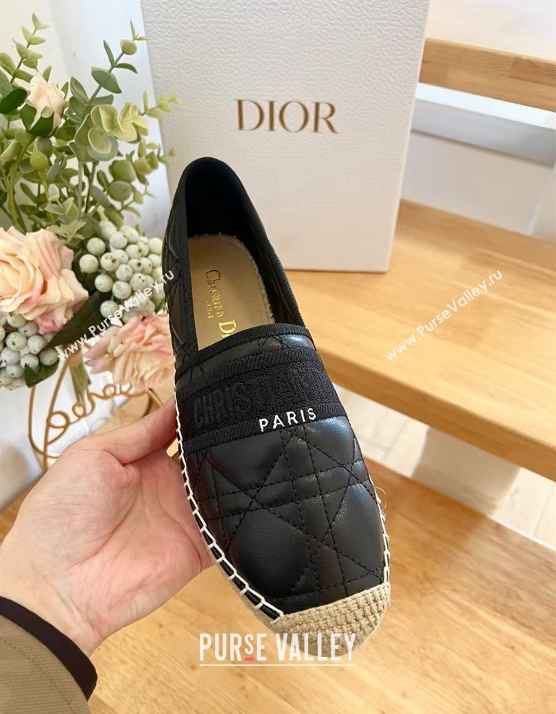 Dior Granville Espadrilles Flat in Black Quilted Cannage Calfskin 2024 1231 (HB-241231078)