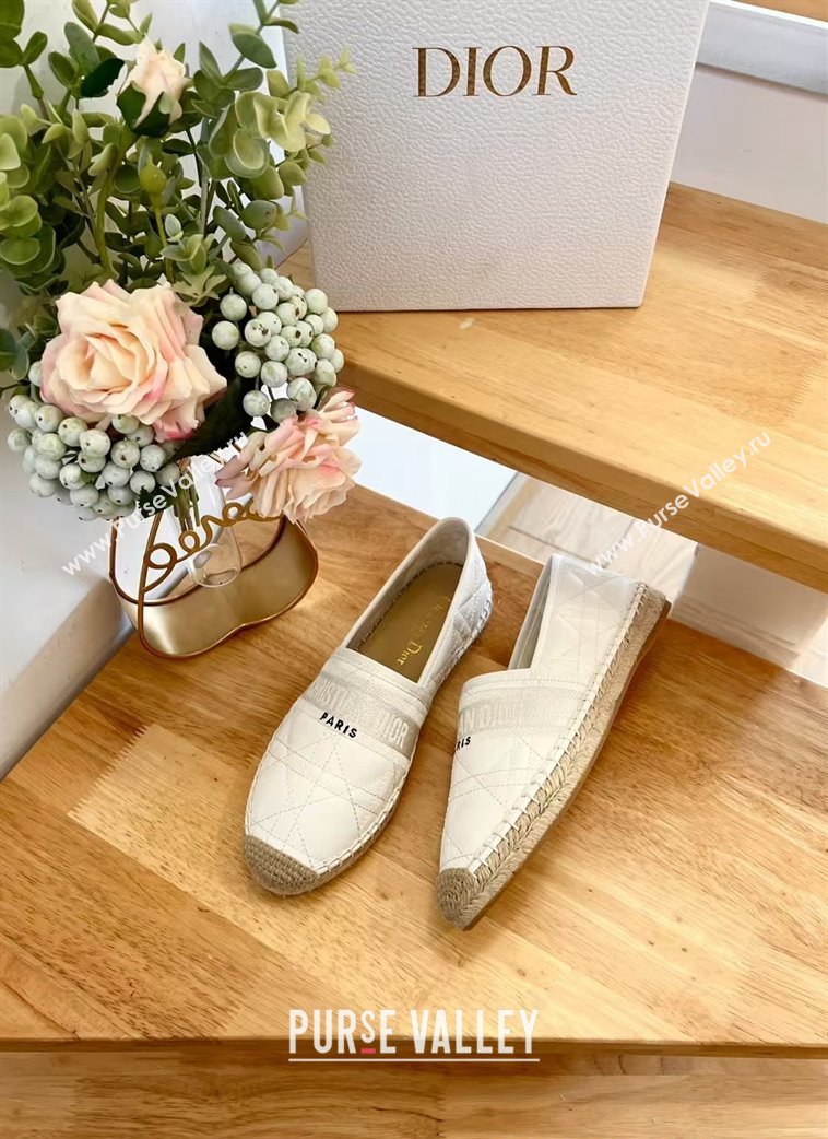 Dior Granville Espadrilles Flat in White Quilted Cannage Calfskin 2024 1231 (HB-241231079)