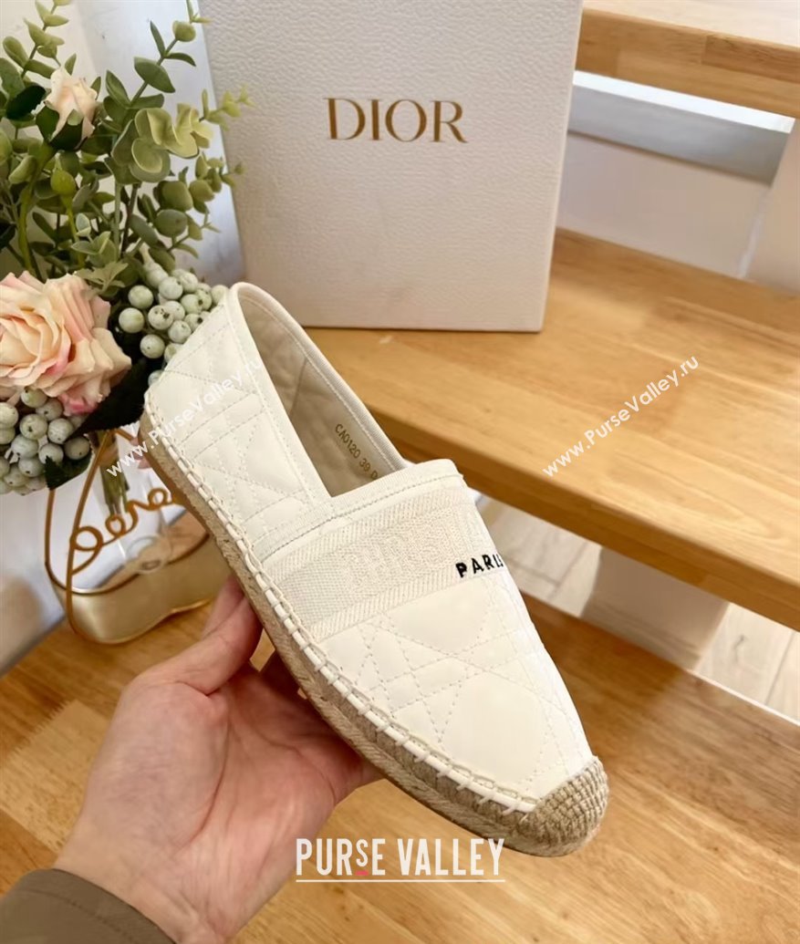 Dior Granville Espadrilles Flat in White Quilted Cannage Calfskin 2024 1231 (HB-241231079)