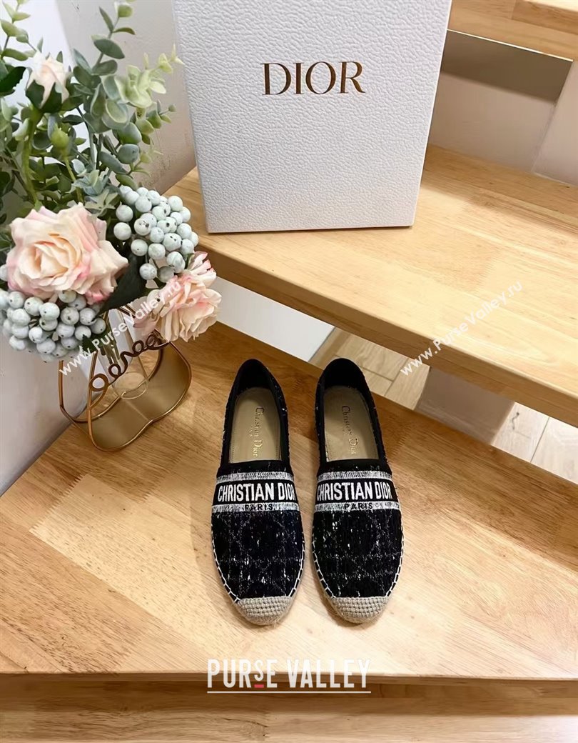 Dior Granville Espadrilles Flat in White and Black Cannage Tweed 2024 1231 (HB-241231080)