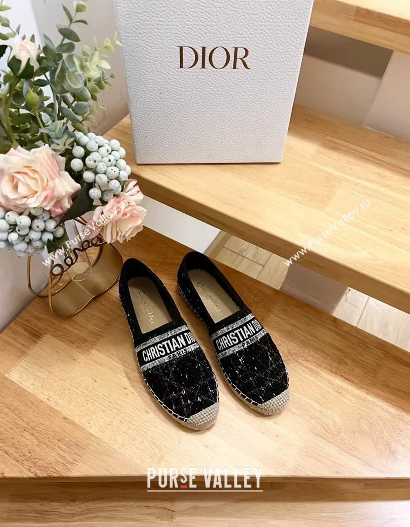 Dior Granville Espadrilles Flat in White and Black Cannage Tweed 2024 1231 (HB-241231080)