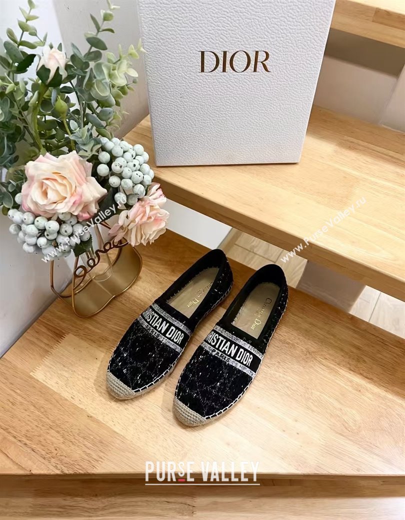 Dior Granville Espadrilles Flat in White and Black Cannage Tweed 2024 1231 (HB-241231080)