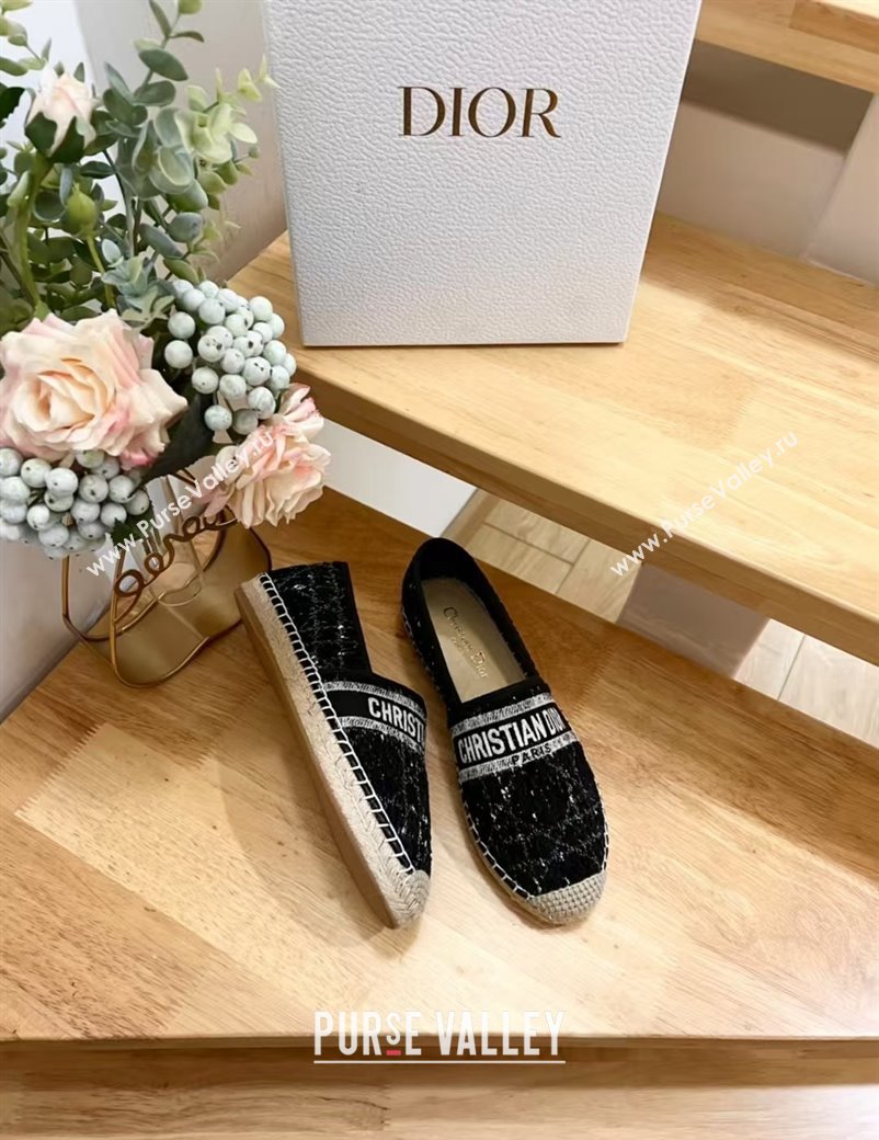 Dior Granville Espadrilles Flat in White and Black Cannage Tweed 2024 1231 (HB-241231080)