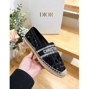 Dior Granville Espadrilles Flat in White and Black Cannage Tweed 2024 1231 (HB-241231080)