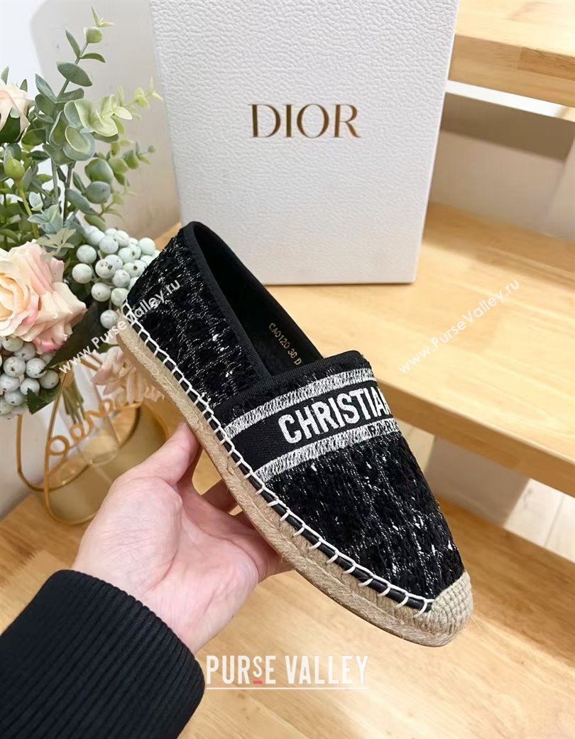 Dior Granville Espadrilles Flat in White and Black Cannage Tweed 2024 1231 (HB-241231080)