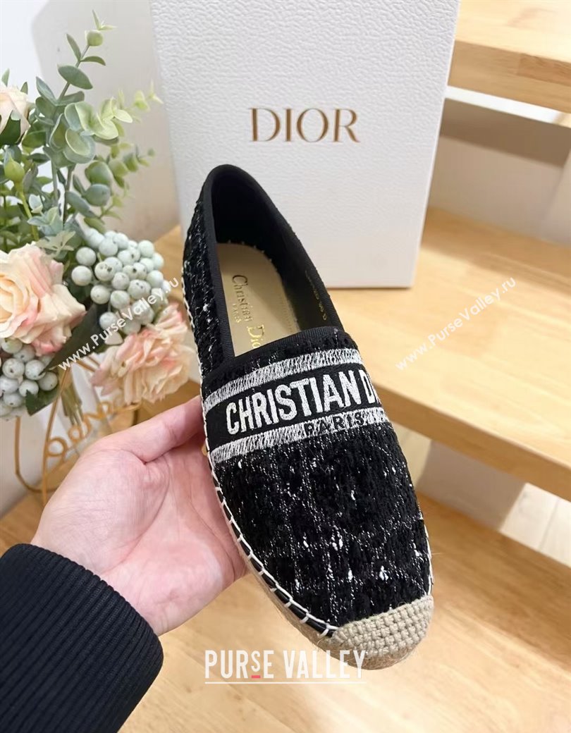 Dior Granville Espadrilles Flat in White and Black Cannage Tweed 2024 1231 (HB-241231080)