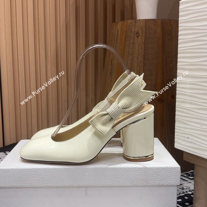 Dior Miss Dior Paris Slingback Pumps 8cm in White Patent Calfskin 2024 (KL-241231081)