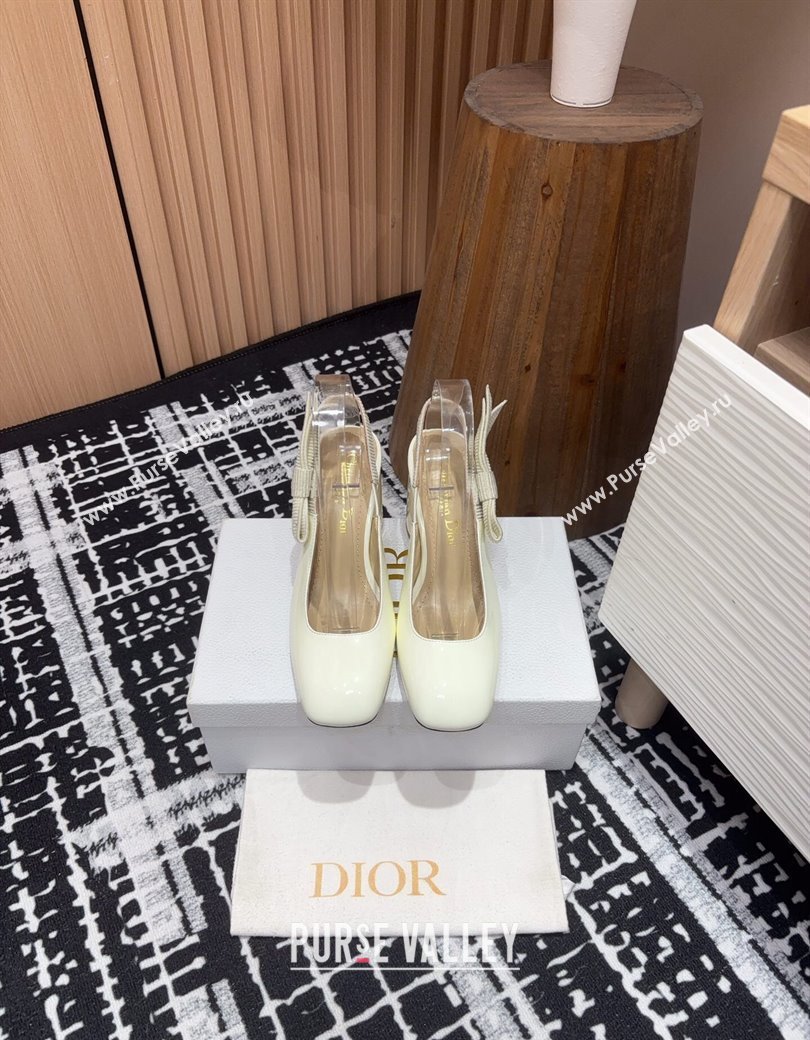 Dior Miss Dior Paris Slingback Pumps 8cm in White Patent Calfskin 2024 (KL-241231081)