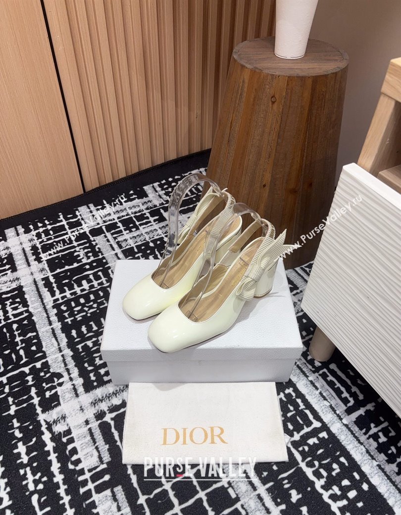 Dior Miss Dior Paris Slingback Pumps 8cm in White Patent Calfskin 2024 (KL-241231081)