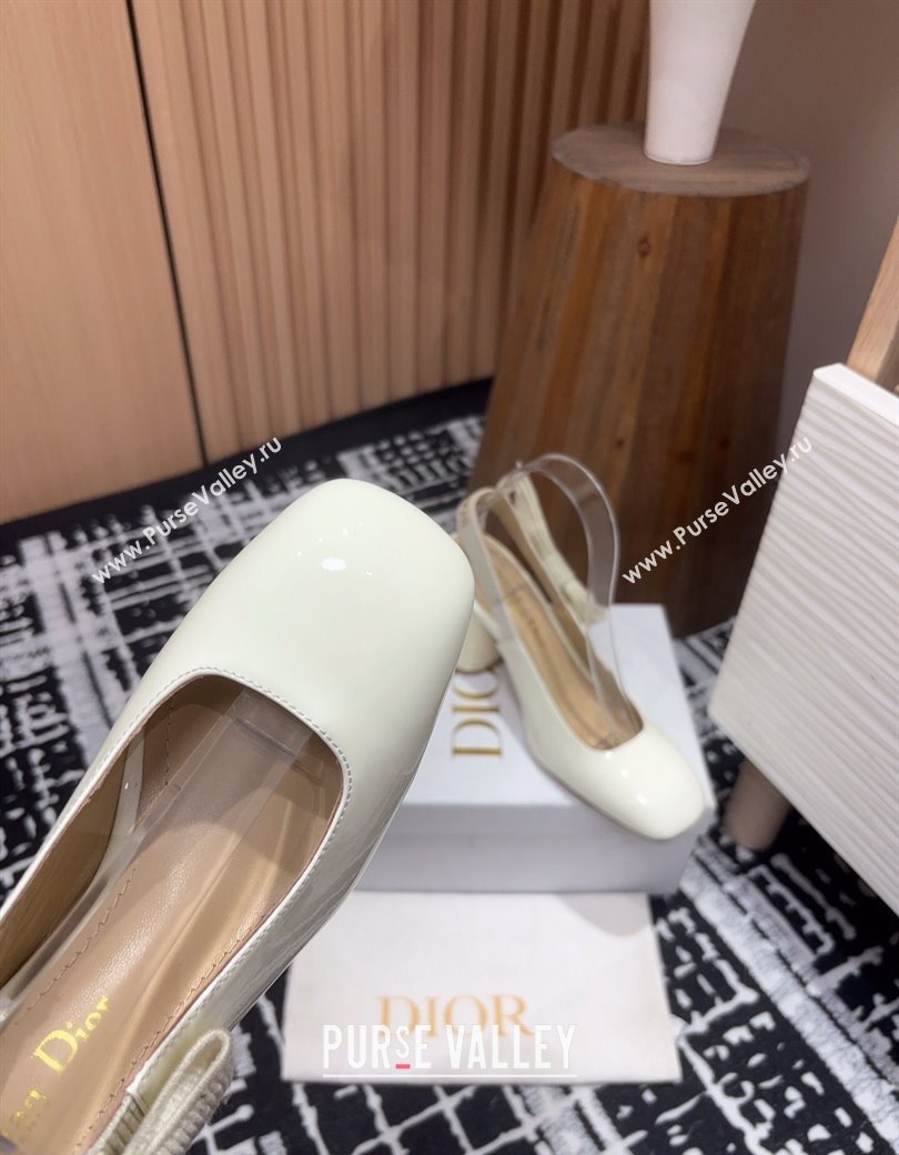 Dior Miss Dior Paris Slingback Pumps 8cm in White Patent Calfskin 2024 (KL-241231081)