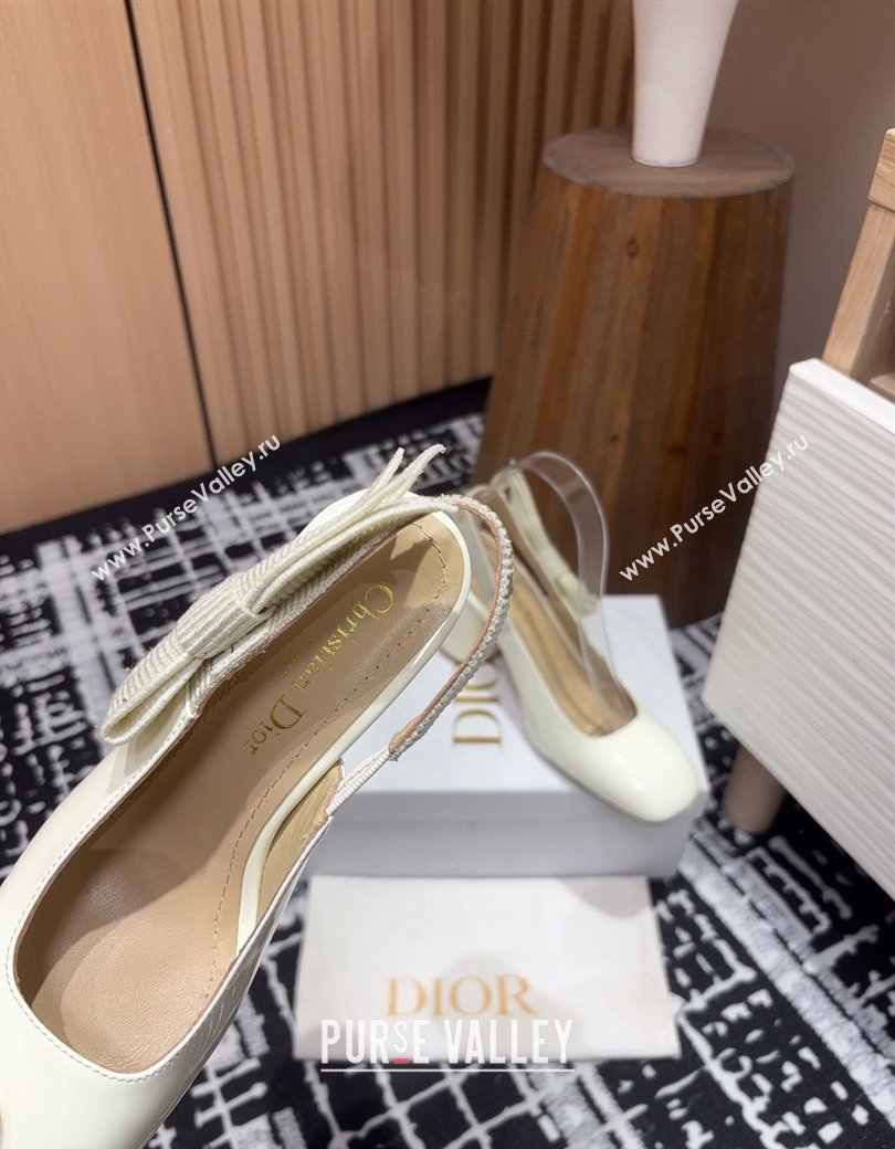 Dior Miss Dior Paris Slingback Pumps 8cm in White Patent Calfskin 2024 (KL-241231081)