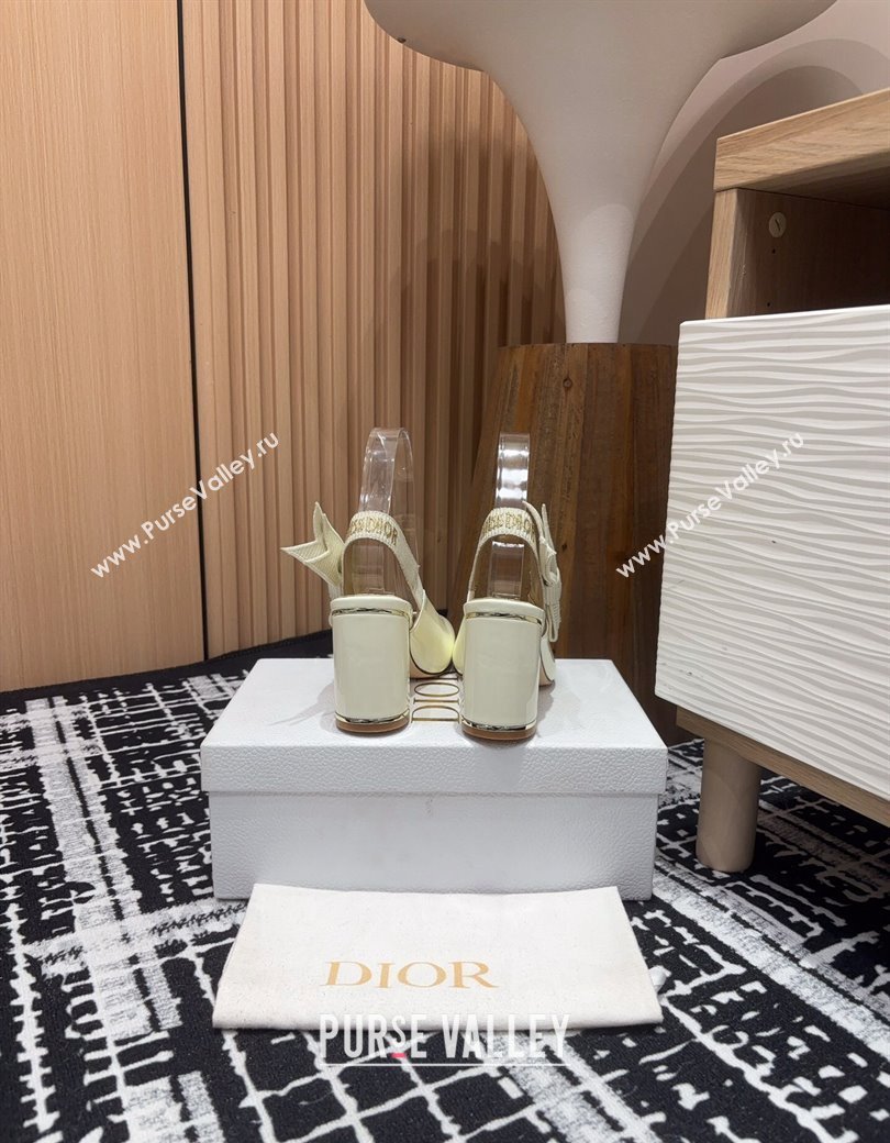 Dior Miss Dior Paris Slingback Pumps 8cm in White Patent Calfskin 2024 (KL-241231081)