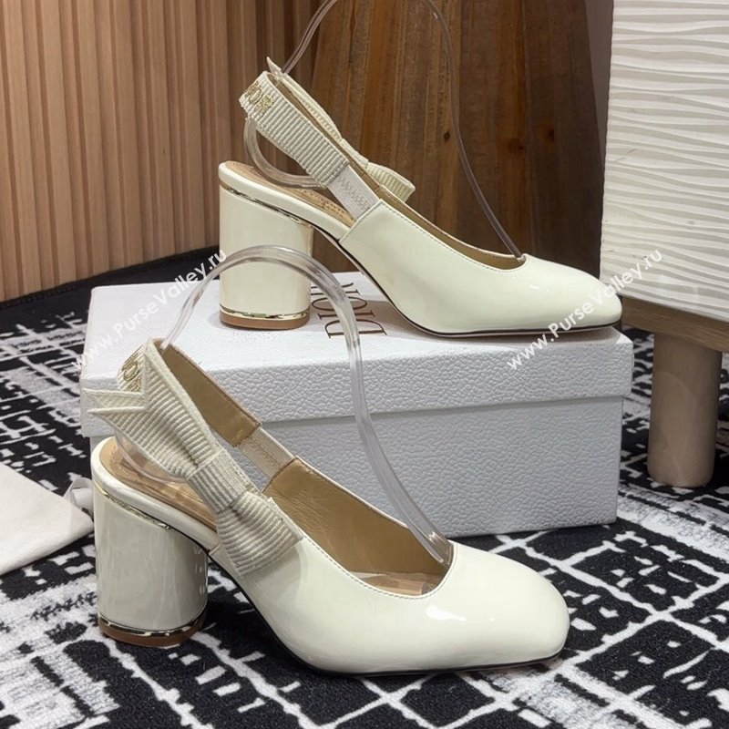 Dior Miss Dior Paris Slingback Pumps 8cm in White Patent Calfskin 2024 (KL-241231081)